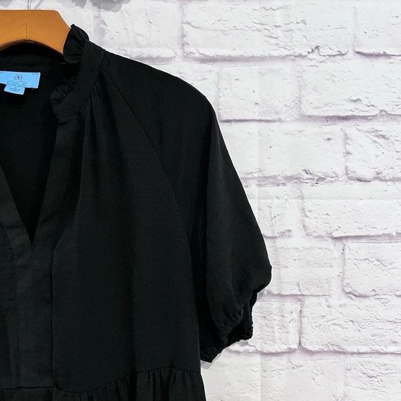 CeCe Black Split‎ V Neck Tiered Short Sleeve Dress Size Small - Picture 7 of 10